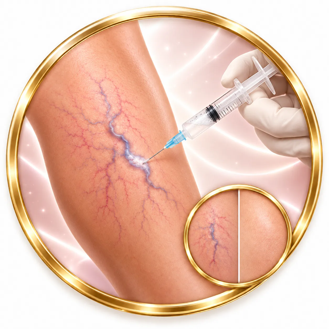 Ilustración del tratamiento de Escleroterapia · Vascular