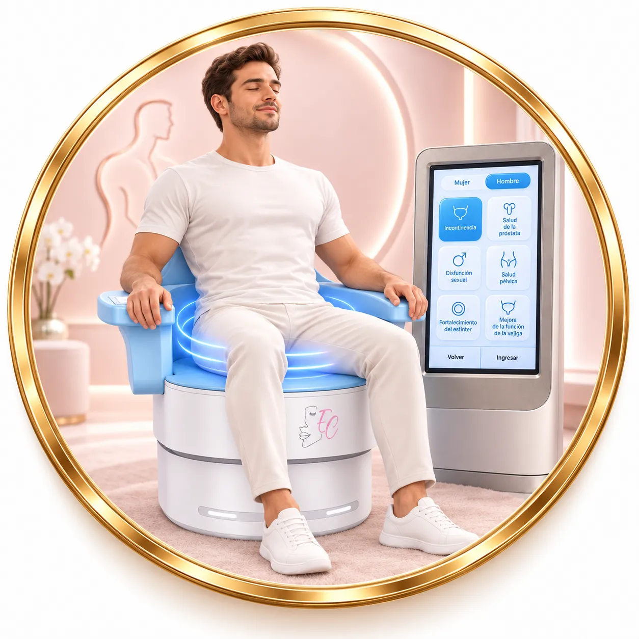 Ilustración de la tecnología Sillón HIFEM para hombre